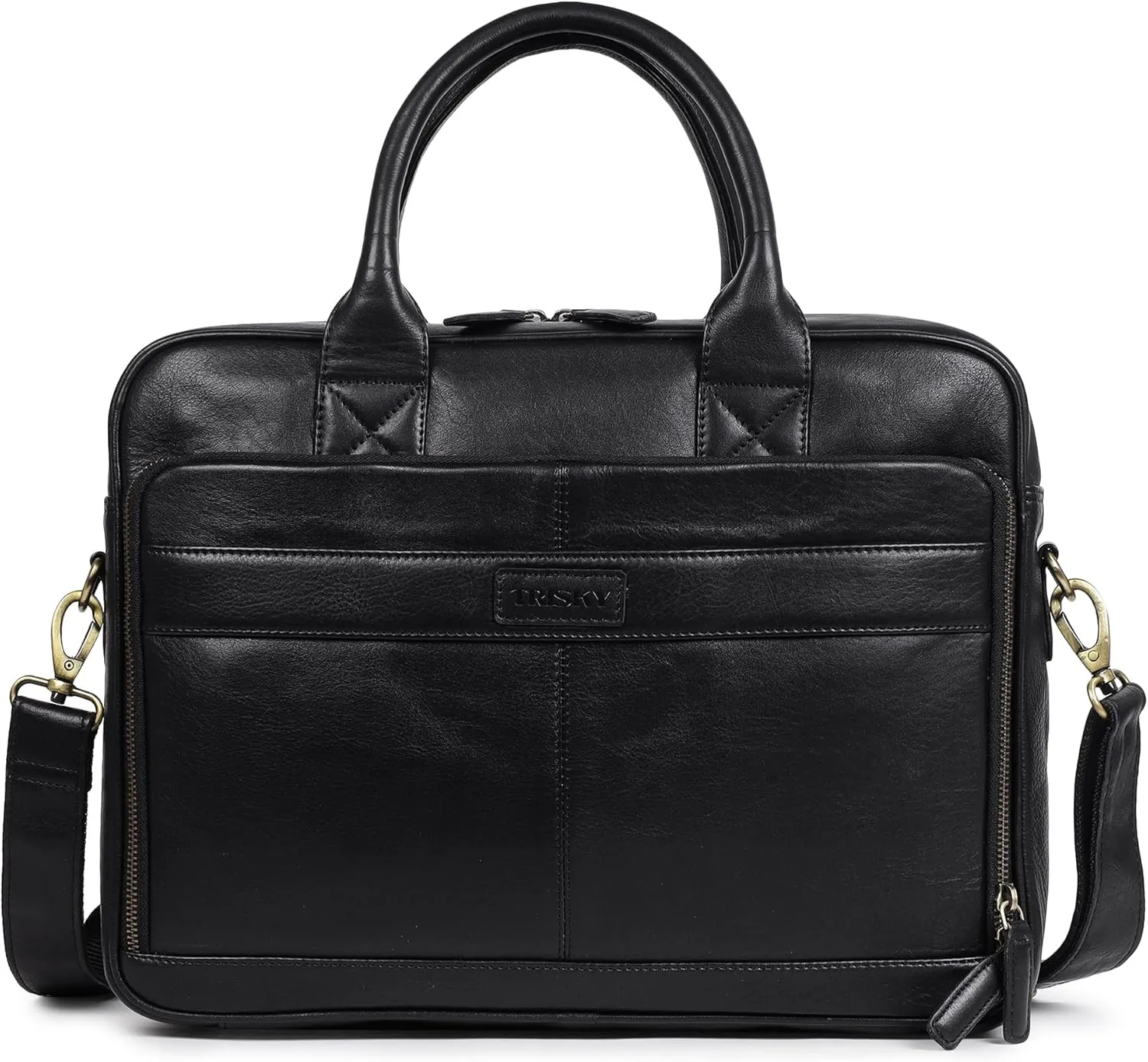 Leather Laptop Bag for Men and Women Briefcase Satchel for Office Work, College, Gifting, Travel with Mens Shoulder Bags Crossbody Strap Mens Messenger Bag 16 inch - Black