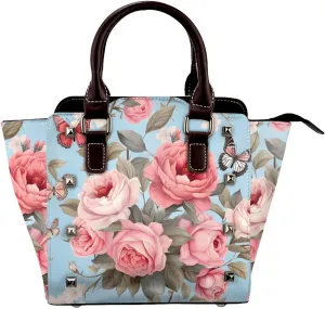 Leather Shoulder Bag for Women, Vintage Peony Studded Purse Butterfly Flower Crossbody Handbags Punk Hobo Bag with Adjustable Strap