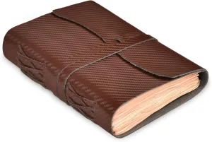 LEATHER VILLAGE Carbon Fiber Leather Bound Journal - 7'' x 5'', 220 Pages - Vintage Blank Paper Diary for Writing, Drawing, Sketchbook, and Travel Notebook - Ideal for Women and Men- Brown