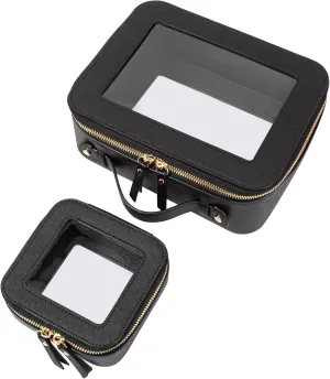 LETGO Clear Makeup Bags Set,TSA Approved Toiletry Bag with Zipper,Small Clear Comestic Bag Purse Travel Car Accessories for Women(Mini Large Black)