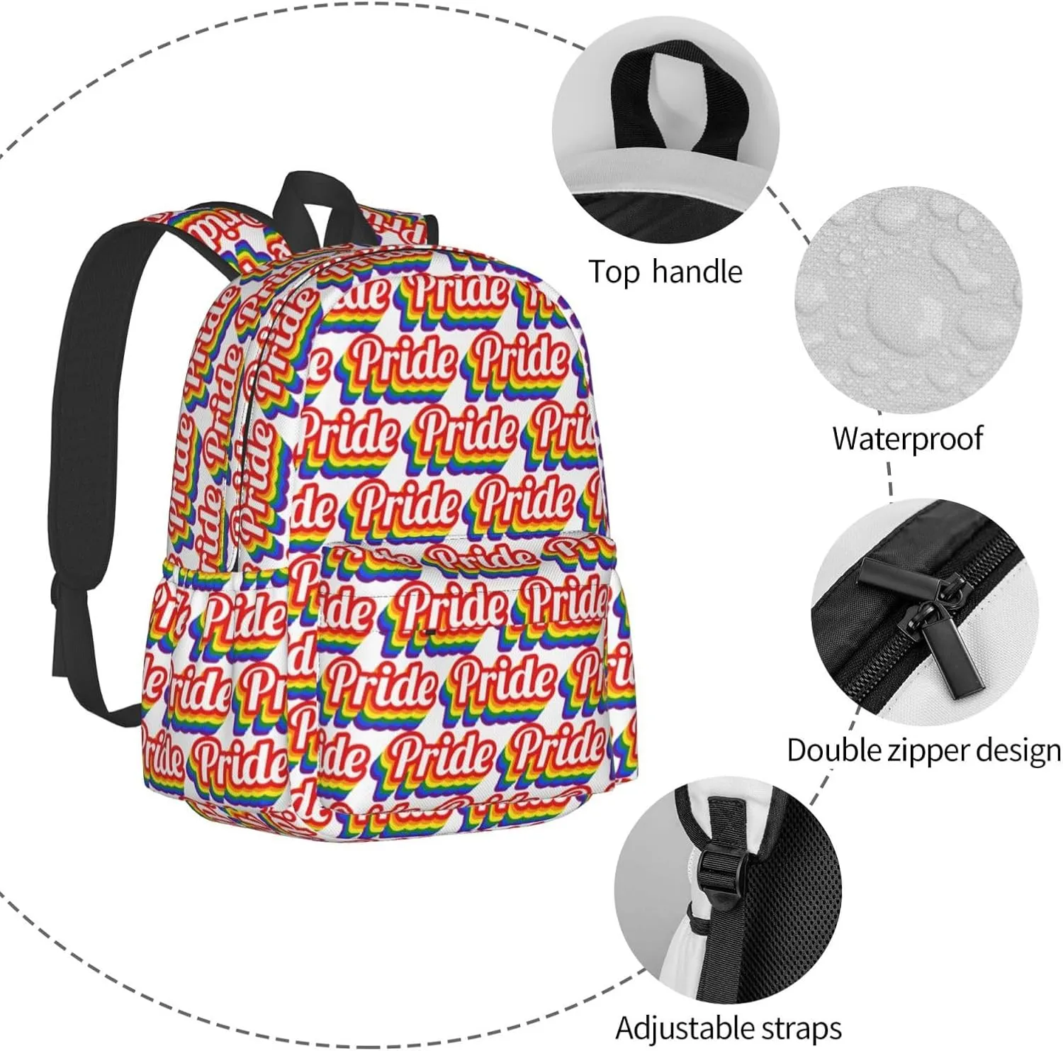 Lgbt Pride Rainbow Gay Laptop Backpack Shoulder Bag Laptop Pack Travel Backpacks Commuter Back Pack Casual Daypack Bags With Side Pockets