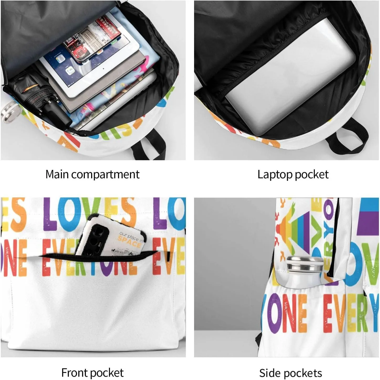 LGBT Rainbow Gay Pride Jesus Loves Everyone 17 Inch Casual Backpack Laptop Backpacks Travel Back Pack Large Camping Rucksack Hiking Daypack Lightweight Double Shoulder Bag