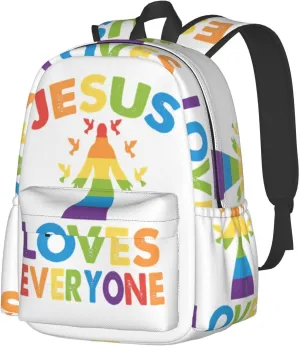 LGBT Rainbow Gay Pride Jesus Loves Everyone 17 Inch Casual Backpack Laptop Backpacks Travel Back Pack Large Camping Rucksack Hiking Daypack Lightweight Double Shoulder Bag