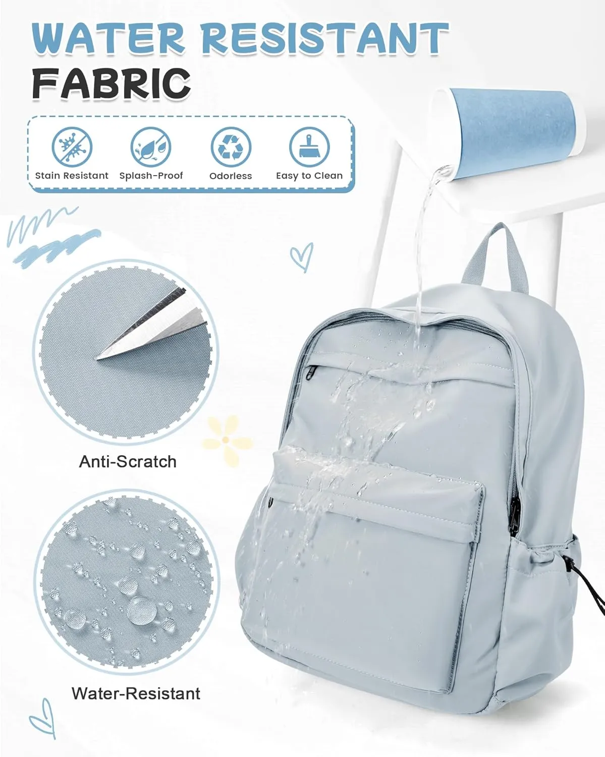 Light Blue Backpack for School Women Girls, Waterproof Bookbag Cute High School Backpacks for Men Teen Boys, Lightweight Travel College Backpack Mochilas Escolares para Casual Daypack Rucksack