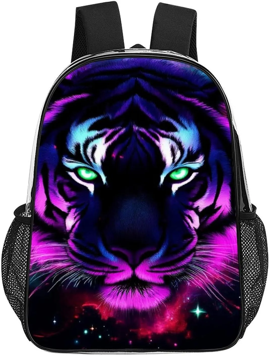 Lightweight Daypack Backpack for Trekking Work Running - Big Capacity Multipurpose Transparent Bookbag, Fantasy Purple Galaxy Sky Tiger Art Business Computer Bag