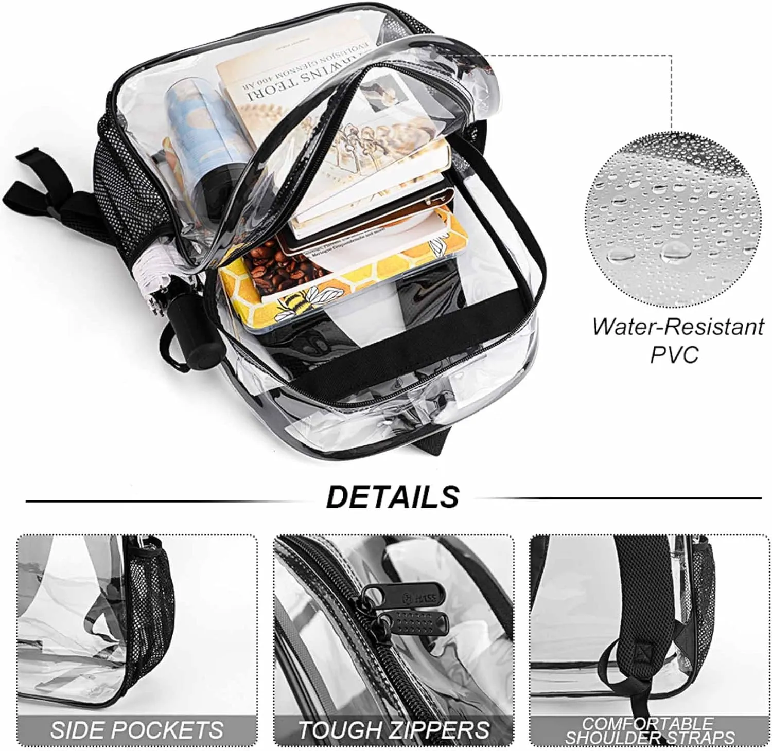 Lightweight Daypack Backpack for Trekking Work Running - Big Capacity Multipurpose Transparent Bookbag, Fantasy Purple Galaxy Sky Tiger Art Business Computer Bag
