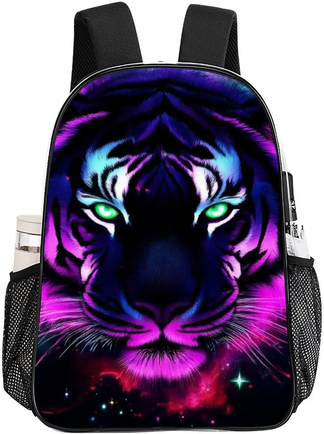 Lightweight Daypack Backpack for Trekking Work Running - Big Capacity Multipurpose Transparent Bookbag, Fantasy Purple Galaxy Sky Tiger Art Business Computer Bag