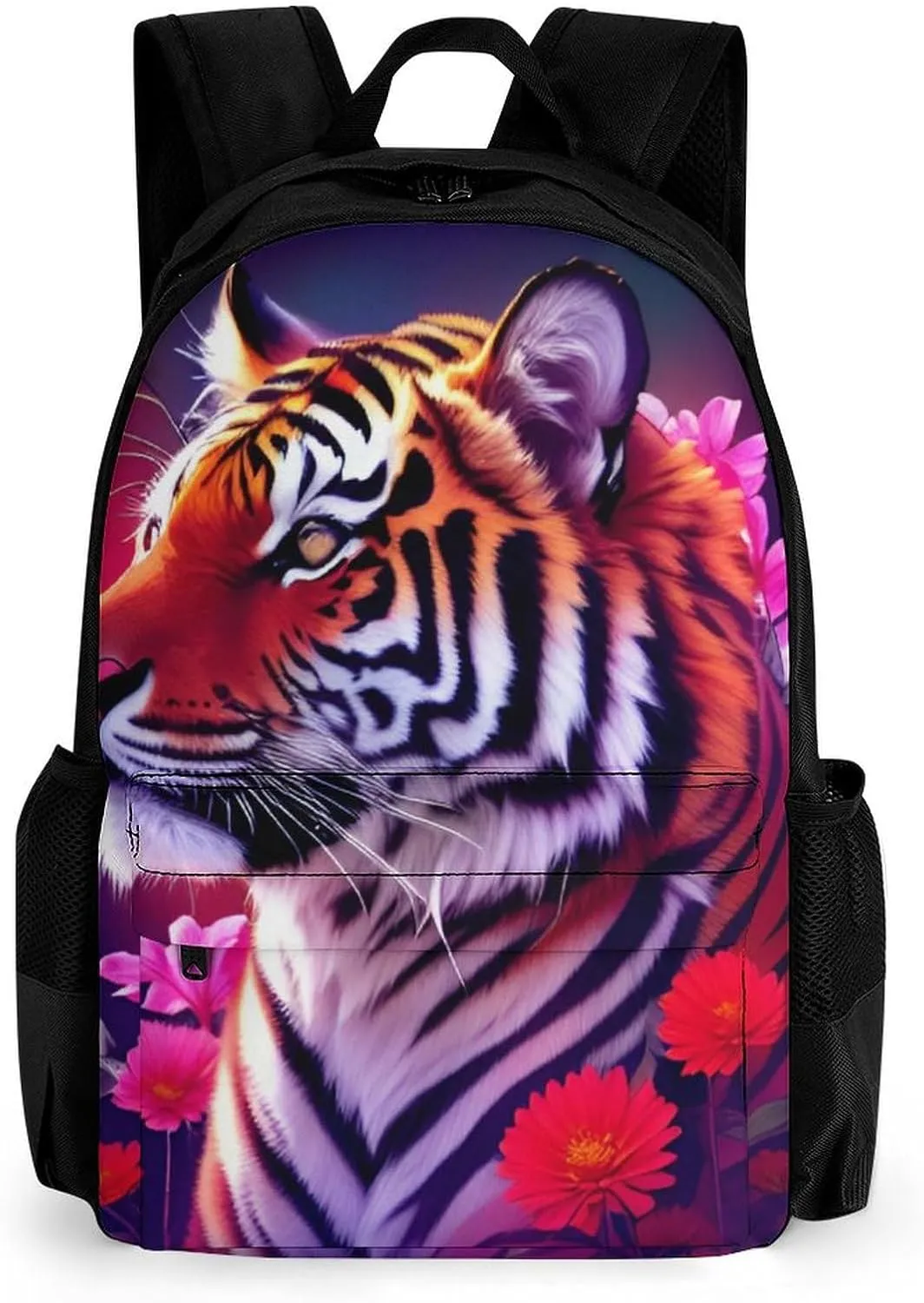 Lightweight Daypack Bookbag for Trekking Business Walking Cycling - Big Capacity Anti-Theft Multipurpose Carry On Bag, Beautiful Flower Wild Animal Tiger Abstract Art Business Computer Bag