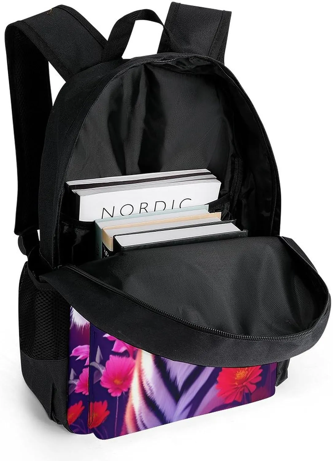 Lightweight Daypack Bookbag for Trekking Business Walking Cycling - Big Capacity Anti-Theft Multipurpose Carry On Bag, Beautiful Flower Wild Animal Tiger Abstract Art Business Computer Bag