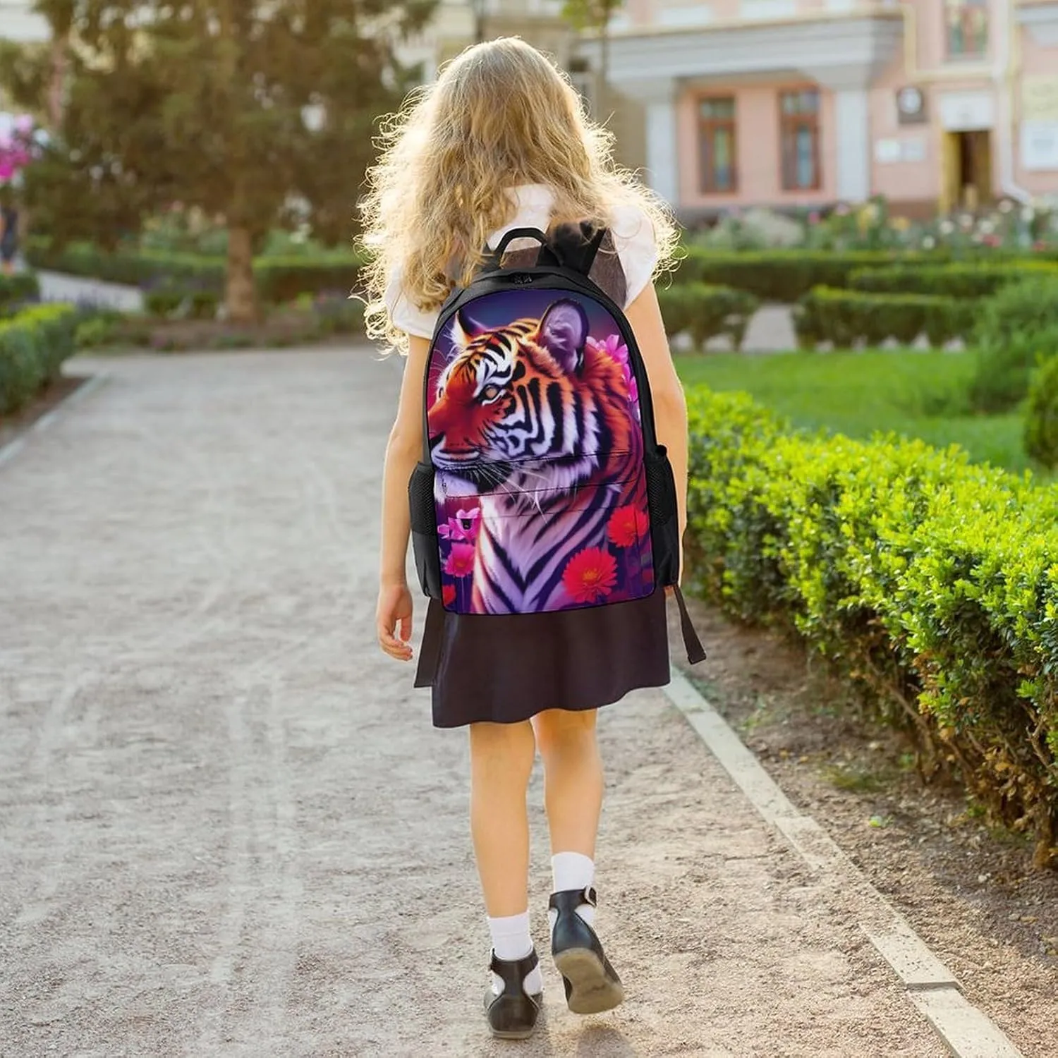 Lightweight Daypack Bookbag for Trekking Business Walking Cycling - Big Capacity Anti-Theft Multipurpose Carry On Bag, Beautiful Flower Wild Animal Tiger Abstract Art Business Computer Bag