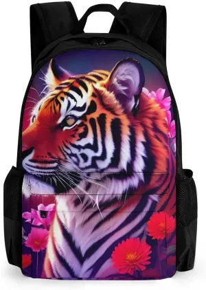 Lightweight Daypack Bookbag for Trekking Business Walking Cycling - Big Capacity Anti-Theft Multipurpose Carry On Bag, Beautiful Flower Wild Animal Tiger Abstract Art Business Computer Bag