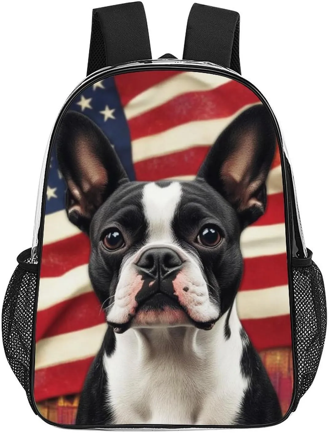 Lightweight Daypack Bookbag for Trekking Business Walking Cycling - Big Capacity Transparent Multipurpose Carry On Bag, American Us Flag Boston Terrier Business Computer Bag