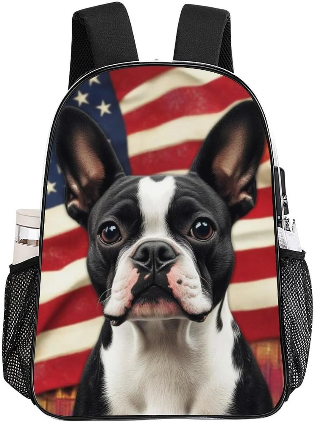 Lightweight Daypack Bookbag for Trekking Business Walking Cycling - Big Capacity Transparent Multipurpose Carry On Bag, American Us Flag Boston Terrier Business Computer Bag
