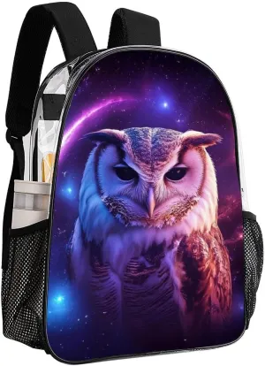 Lightweight Rucksack for Sports Travel Running - Big Capacity Multipurpose Transparent Bookbag, Purple Blue Galaxy Owl Art Travel and Sport Backpack Rucksack