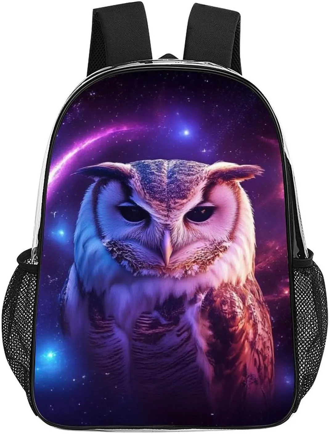 Lightweight Rucksack for Sports Travel Running - Big Capacity Multipurpose Transparent Bookbag, Purple Blue Galaxy Owl Art Travel and Sport Backpack Rucksack