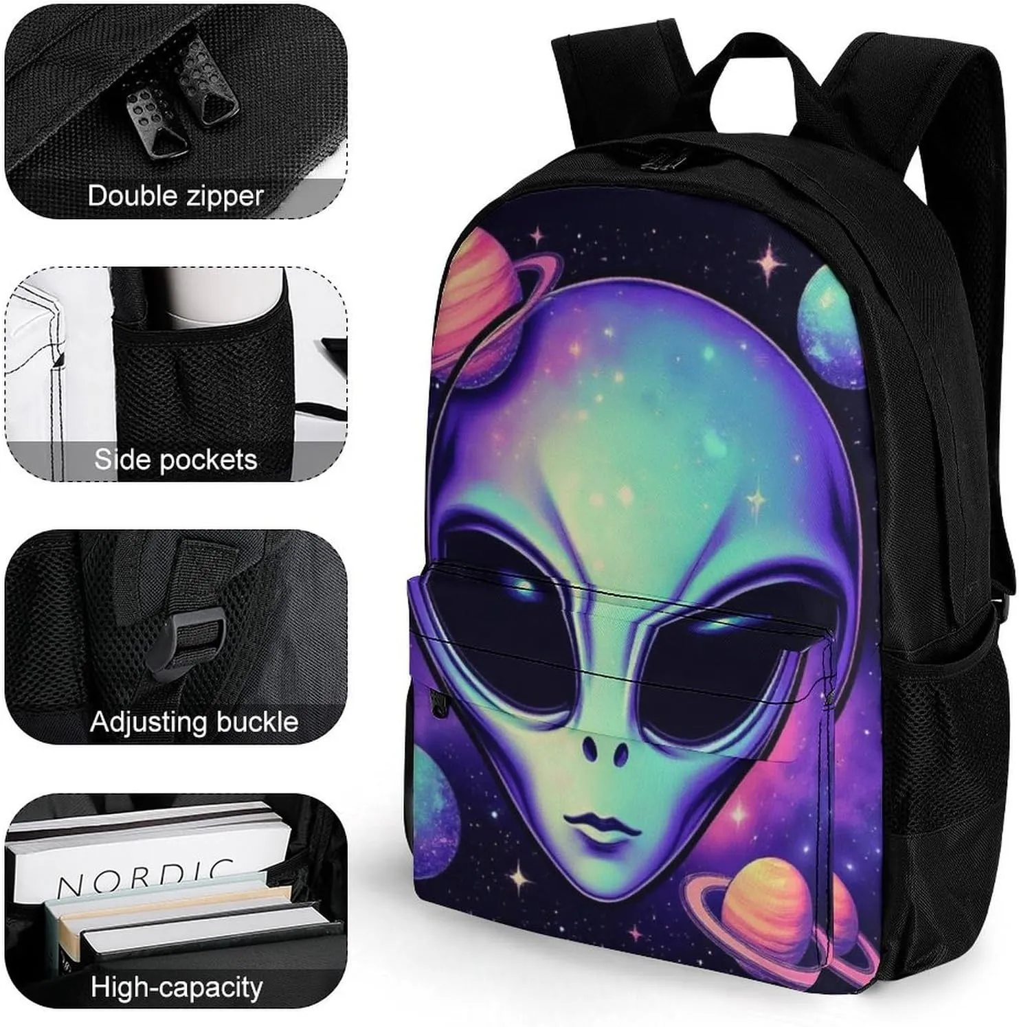 Lightweight Rucksacks for Camping Picnic Walking Cycling - Large Capacity Multipurpose Anti-Theft Carry On Bag, Alien And Ufo Space Universe Art Travel Hiking & Camping Rucksack