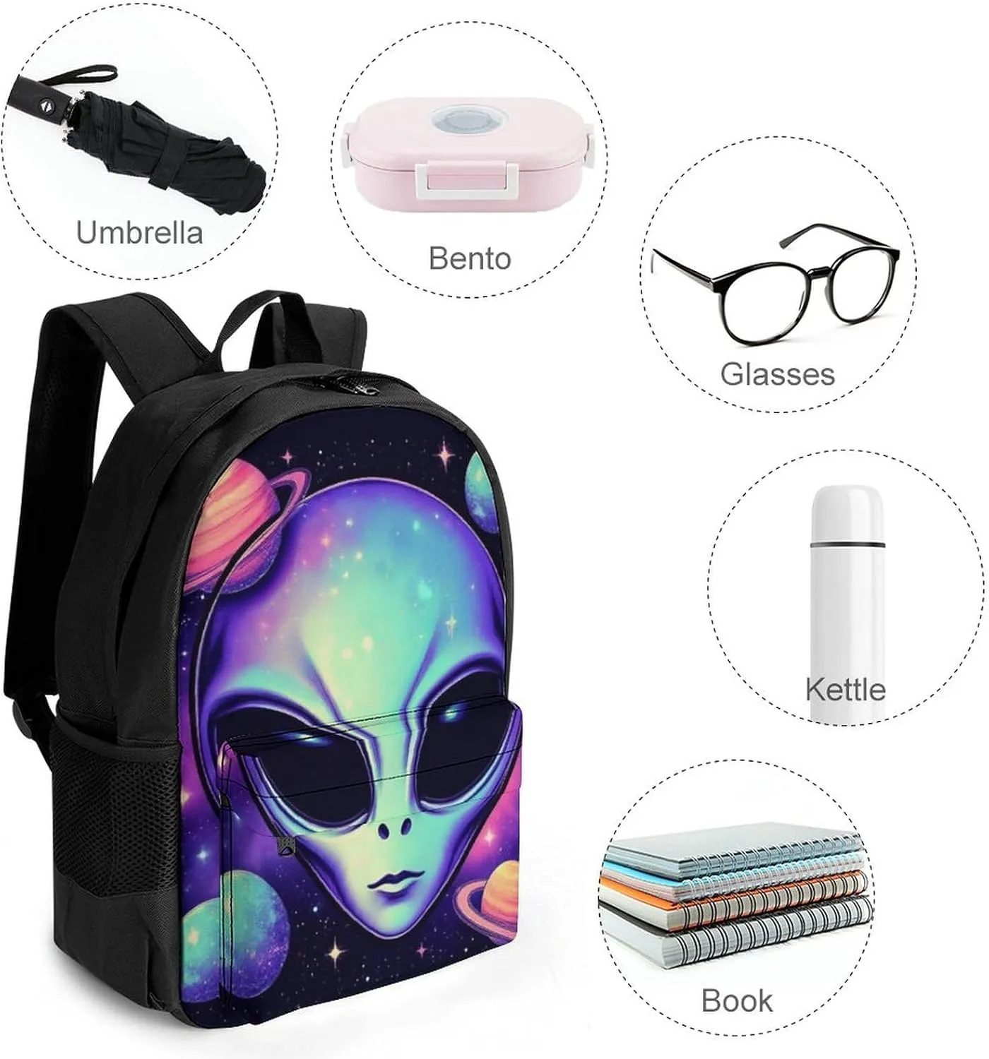 Lightweight Rucksacks for Camping Picnic Walking Cycling - Large Capacity Multipurpose Anti-Theft Carry On Bag, Alien And Ufo Space Universe Art Travel Hiking & Camping Rucksack
