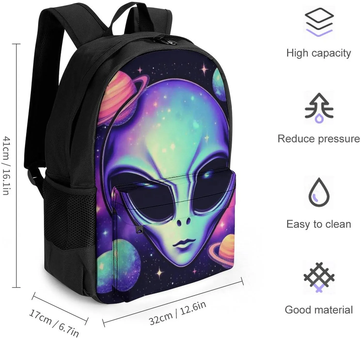 Lightweight Rucksacks for Camping Picnic Walking Cycling - Large Capacity Multipurpose Anti-Theft Carry On Bag, Alien And Ufo Space Universe Art Travel Hiking & Camping Rucksack