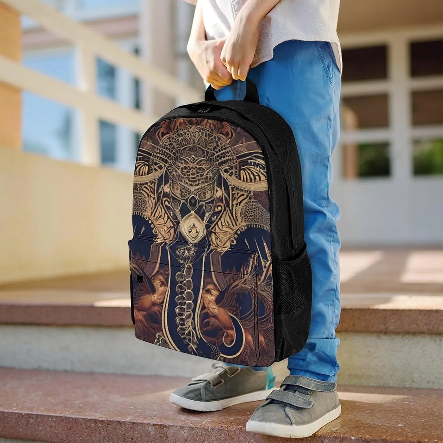 Lightweight Rucksacks for Climbing Outdoors Walking Cycling - Large Capacity Anti-Theft Multipurpose Carry On Bag, Beautiful Paisley Elephant Art Camping Outdoor Backpack