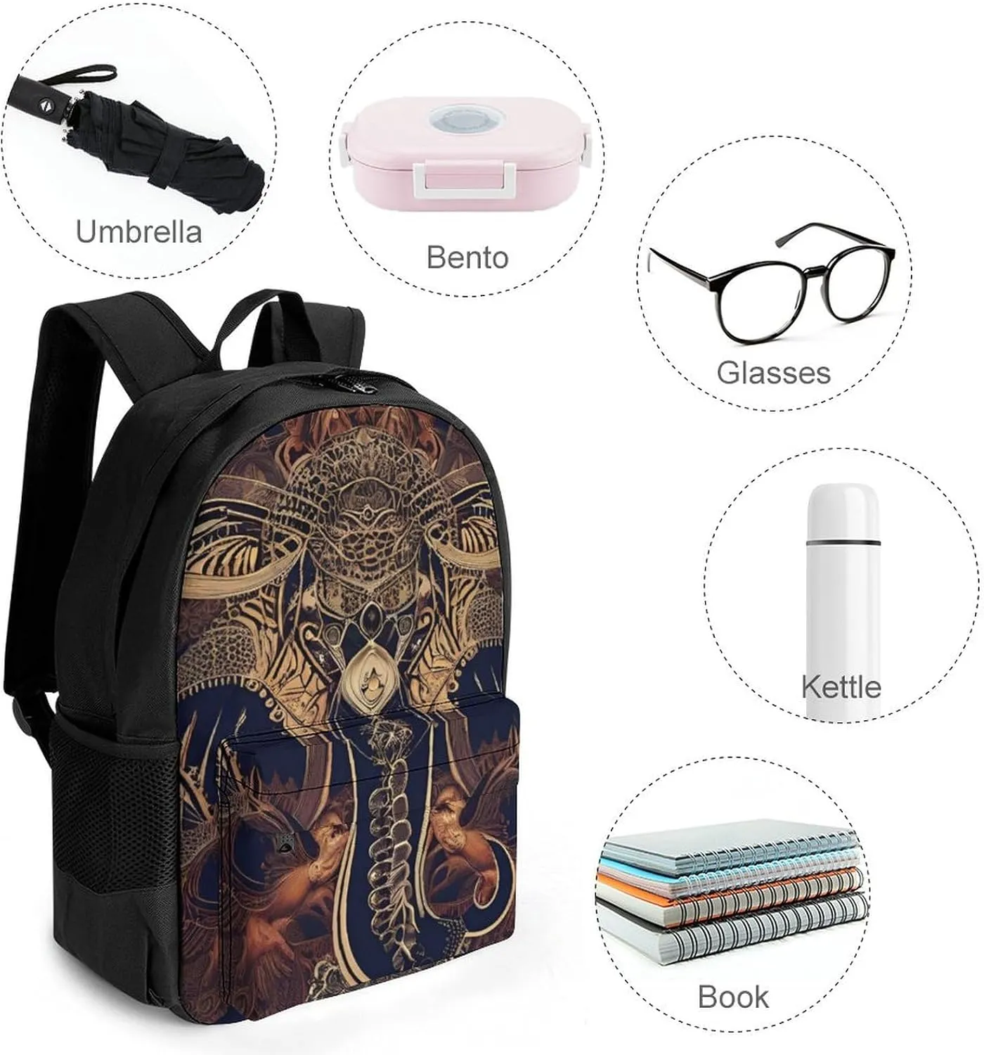 Lightweight Rucksacks for Climbing Outdoors Walking Cycling - Large Capacity Anti-Theft Multipurpose Carry On Bag, Beautiful Paisley Elephant Art Camping Outdoor Backpack