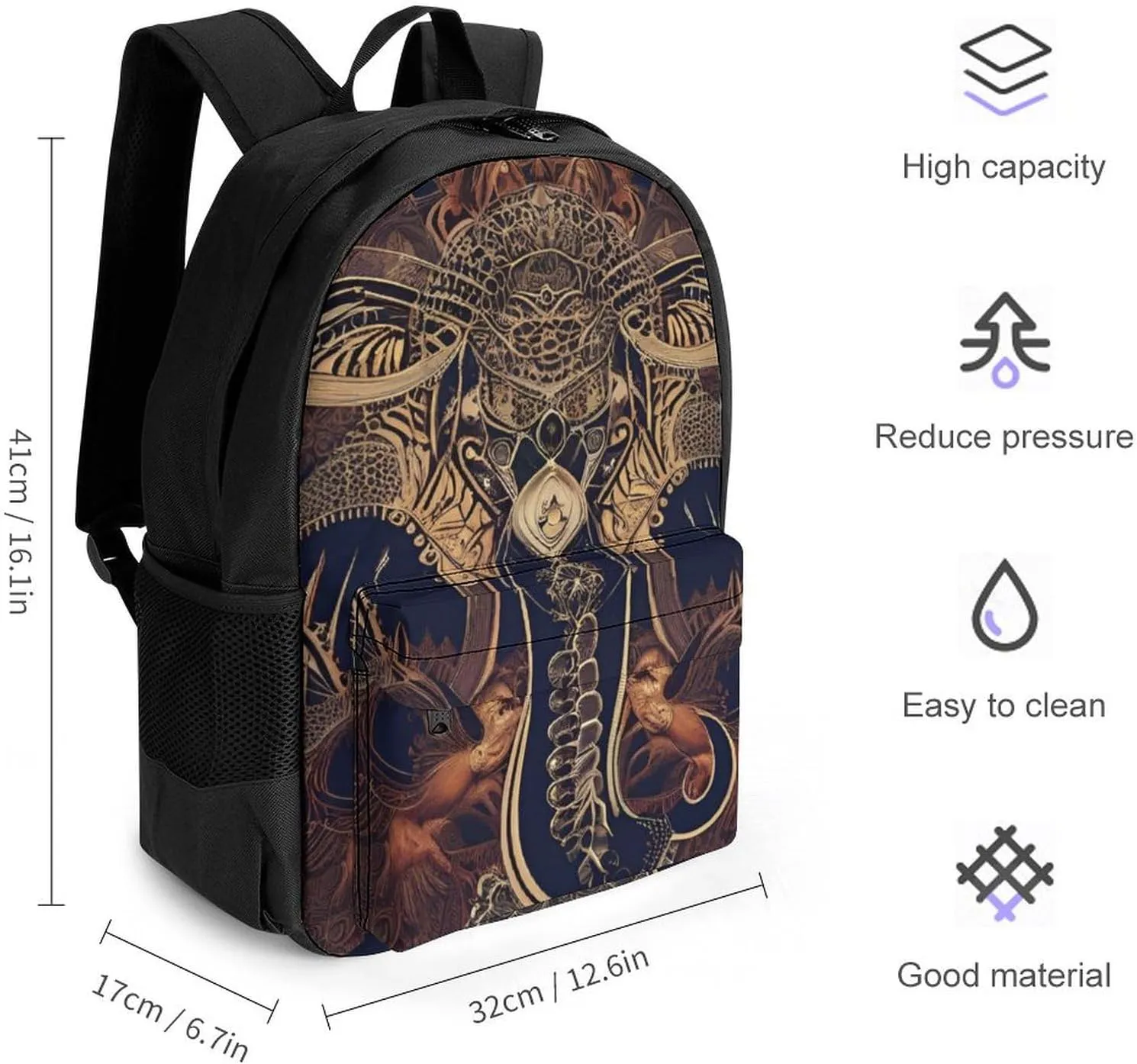 Lightweight Rucksacks for Climbing Outdoors Walking Cycling - Large Capacity Anti-Theft Multipurpose Carry On Bag, Beautiful Paisley Elephant Art Camping Outdoor Backpack