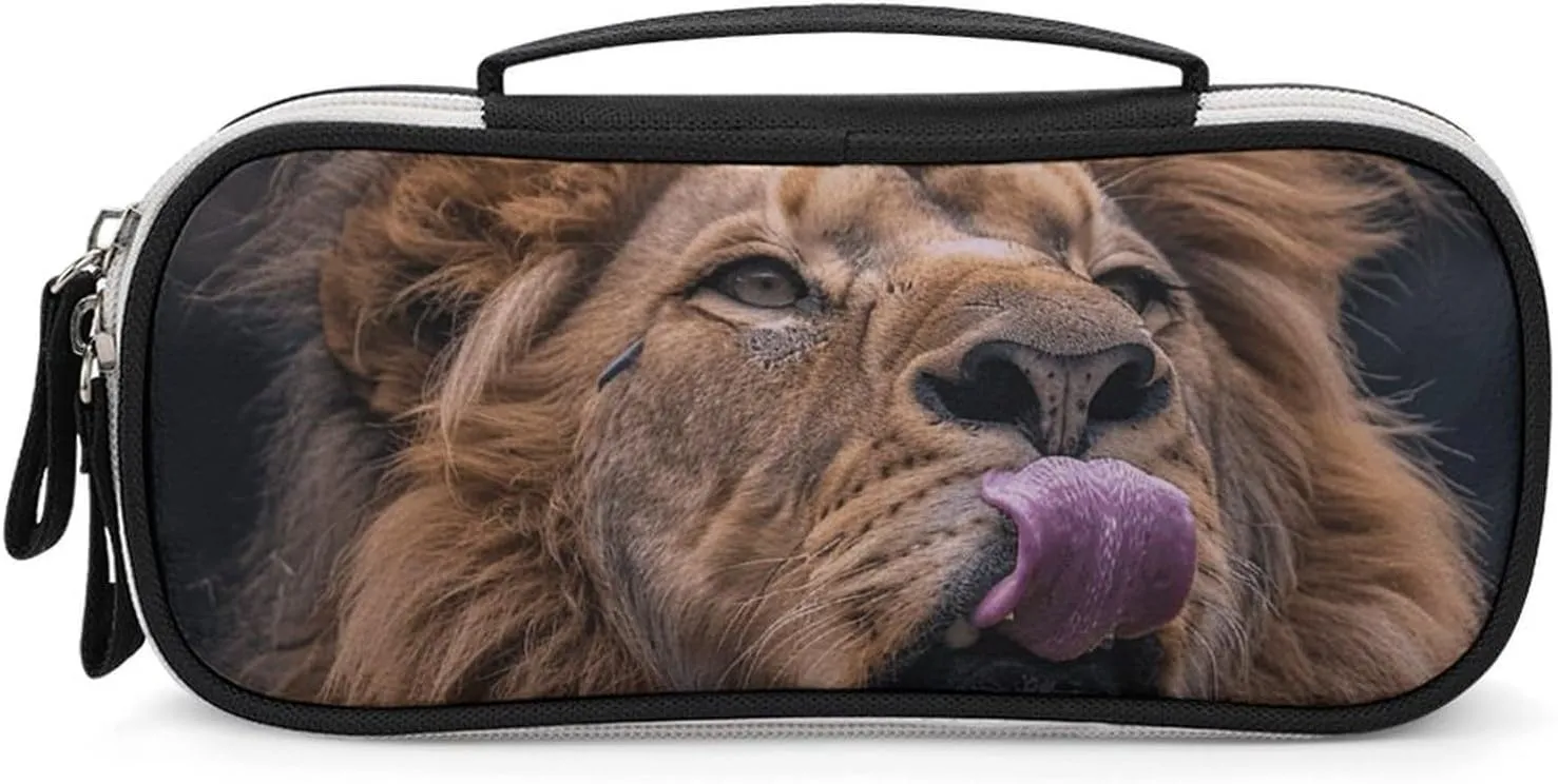 Lion Sticks Out Tongue Leather Makeup Bag Portable Small Cosmetic Organizer Waterproof Toiletry Bags Brushes Pencils And Travel Make Up Accessories