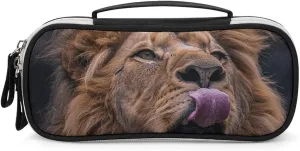 Lion Sticks Out Tongue Leather Makeup Bag Portable Small Cosmetic Organizer Waterproof Toiletry Bags Brushes Pencils And Travel Make Up Accessories