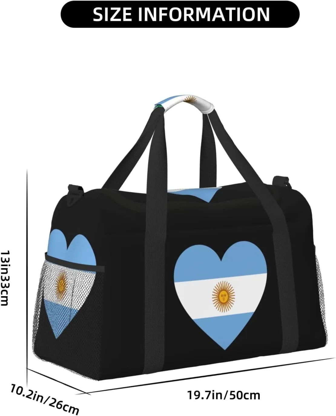 Love Argentina Flag Travel Duffel Bag Large Foldable Waterproof Overnight Bag For Beach Swim Bags Pool Sports Gym