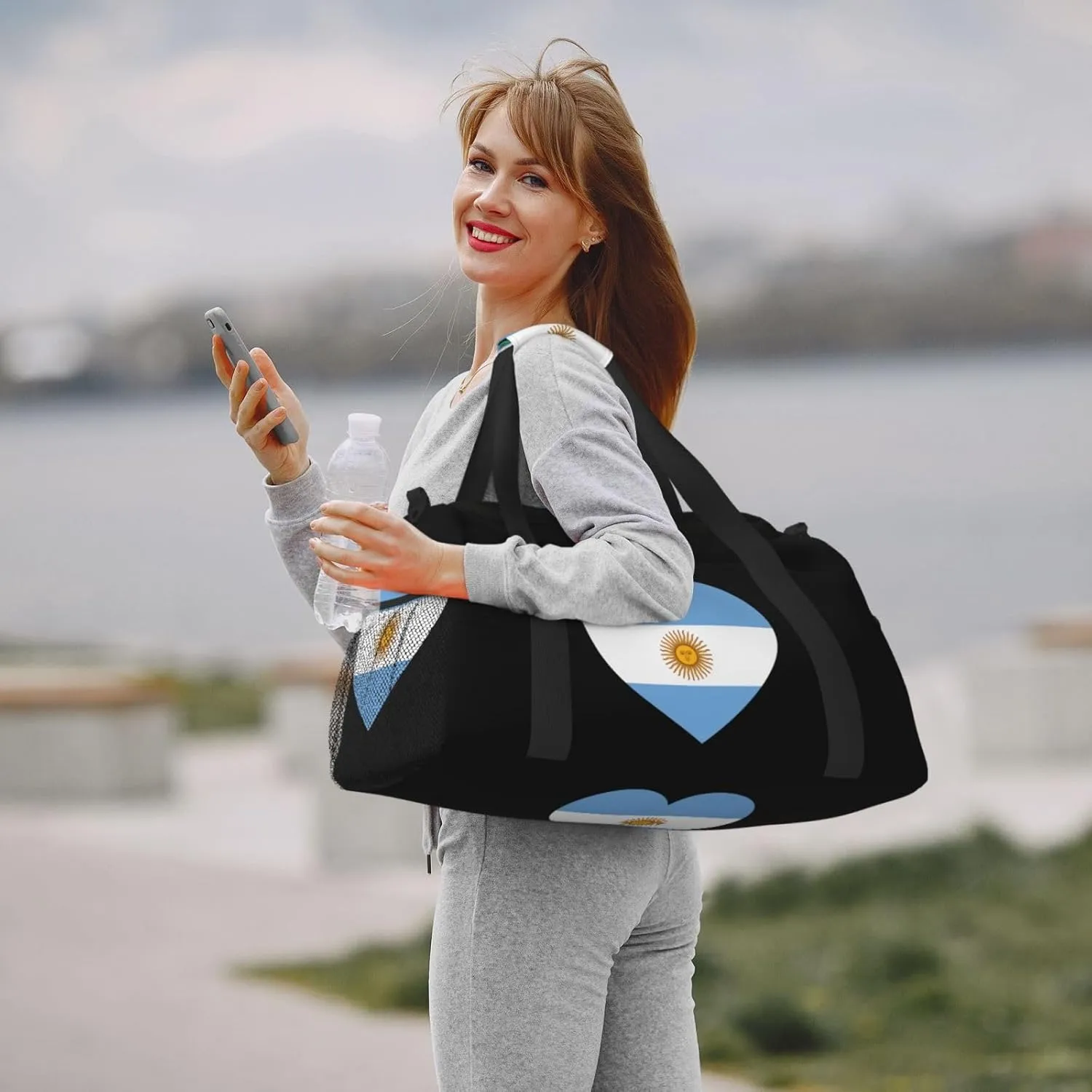 Love Argentina Flag Travel Duffel Bag Large Foldable Waterproof Overnight Bag For Beach Swim Bags Pool Sports Gym