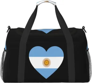 Love Argentina Flag Travel Duffel Bag Large Foldable Waterproof Overnight Bag For Beach Swim Bags Pool Sports Gym