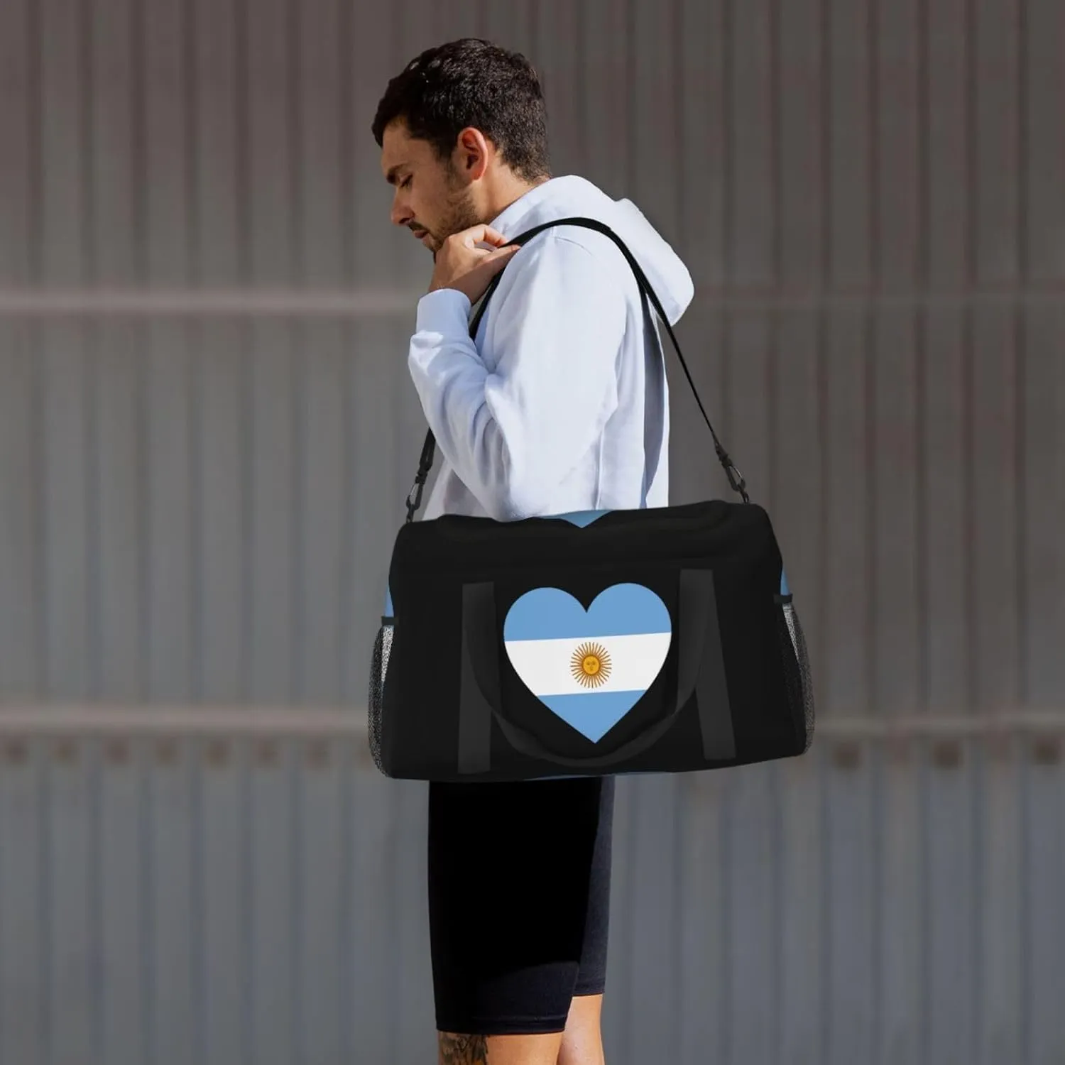 Love Argentina Flag Travel Duffel Bag Large Foldable Waterproof Overnight Bag For Beach Swim Bags Pool Sports Gym