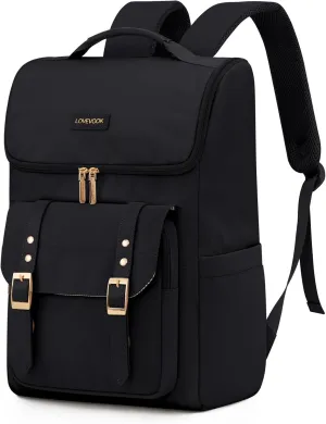 LOVEVOOK Travel Laptop Backpack for Women,15.6 Inch Computer Backpack for School,Teacher Nurse Vintage Bookbag with U-Shaped Opening for Work College,Black