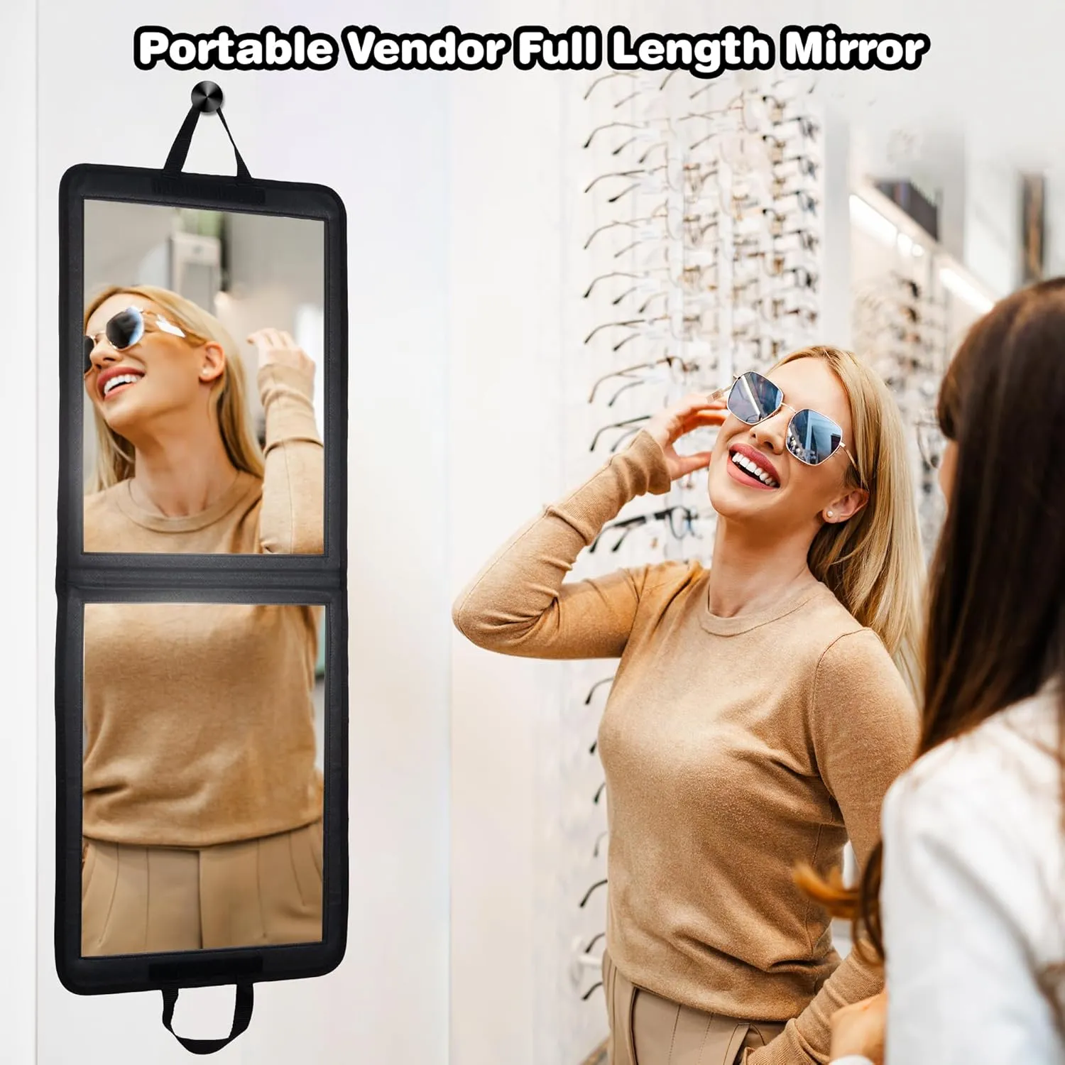 LPHUMEX Foldable Full Length Travel Mirror – 33” Portable Shatterproof Hanging Mirror, Folding Full Length Travel Makeup Mirror for Camping, RV & Small Spaces