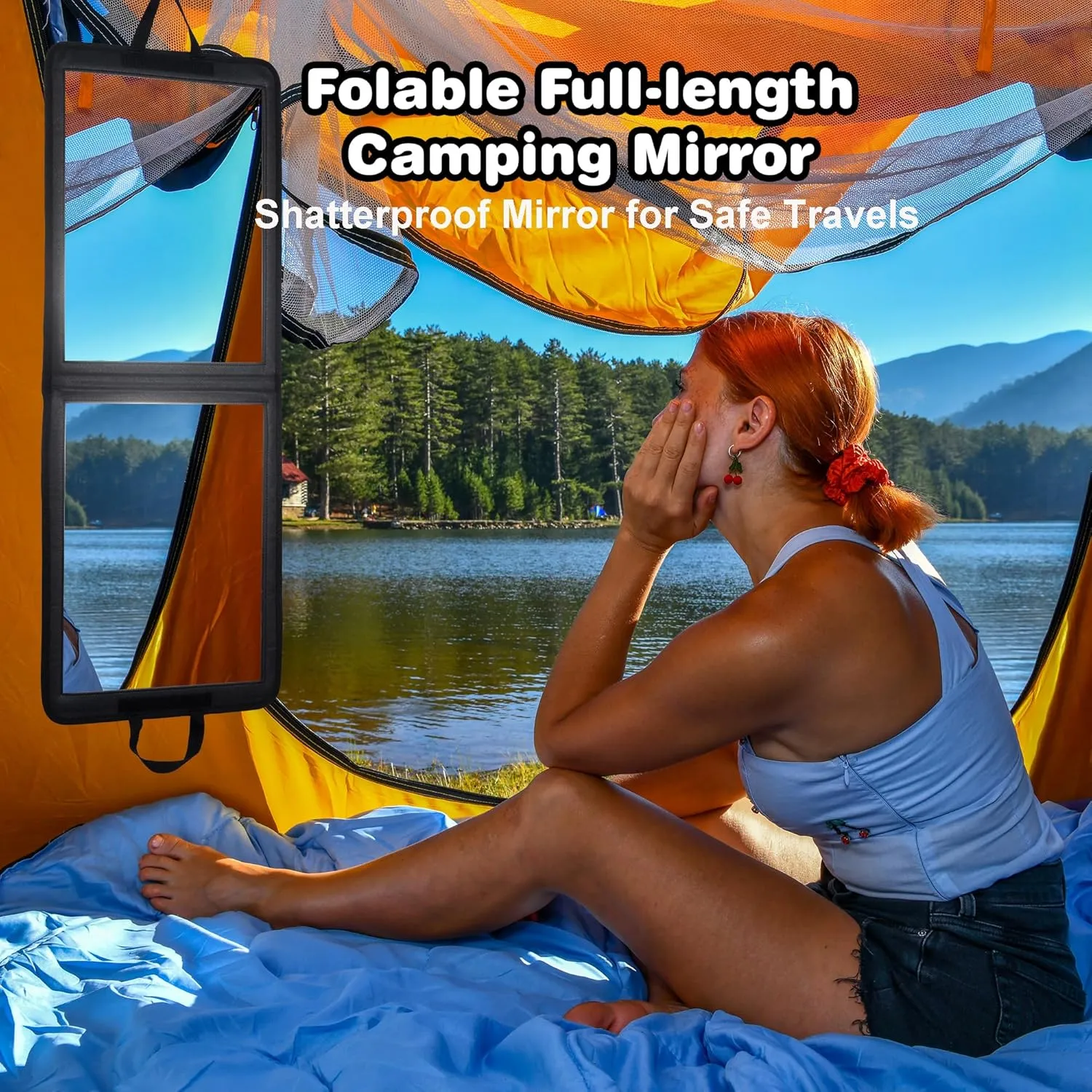 LPHUMEX Foldable Full Length Travel Mirror – 33” Portable Shatterproof Hanging Mirror, Folding Full Length Travel Makeup Mirror for Camping, RV & Small Spaces