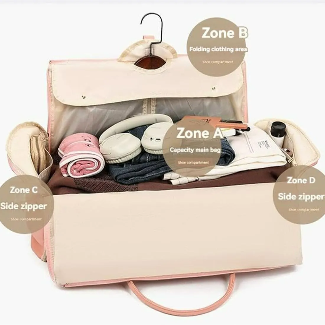 Luux Travel Bag, Luux Travel Bags for Women, Luux Bags, Luux Bags Travel Duffel Bag, Convertible Carry On Garment Bag with Shoe Pouch (Pink)