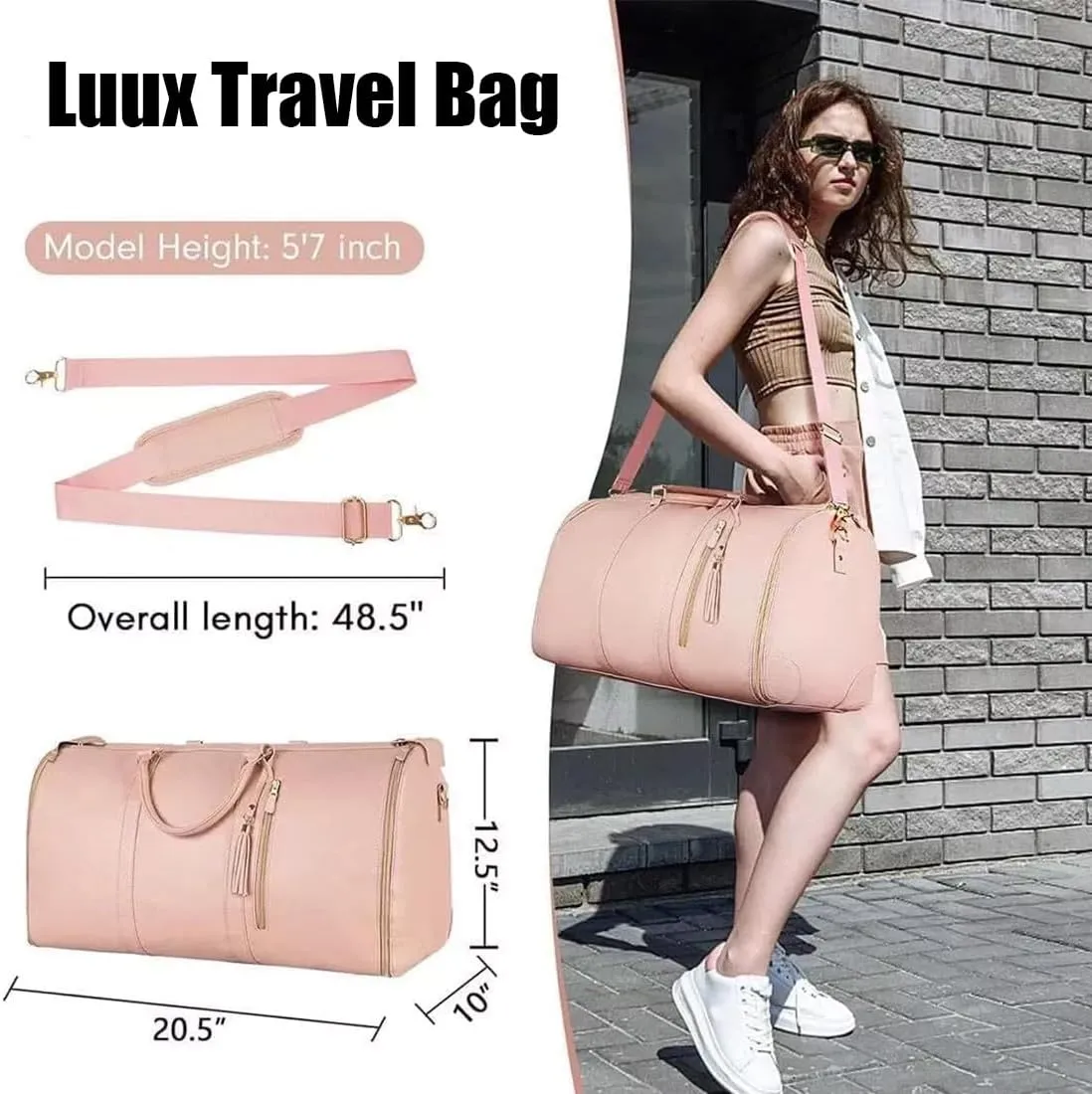 Luux Travel Bag, Luux Travel Bags for Women, Luux Bags, Luux Bags Travel Duffel Bag, Convertible Carry On Garment Bag with Shoe Pouch (Pink)