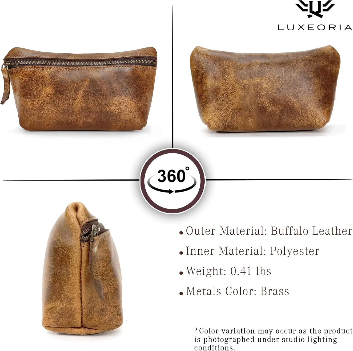 LUXEORIA Genuine Leather Toiletry Bags for Men and Women, Handmade Premium Leather Dopp Kit and Shaving Bag, Cosmetic Bag for Womens and Mens, Travel Essentials & Organizers