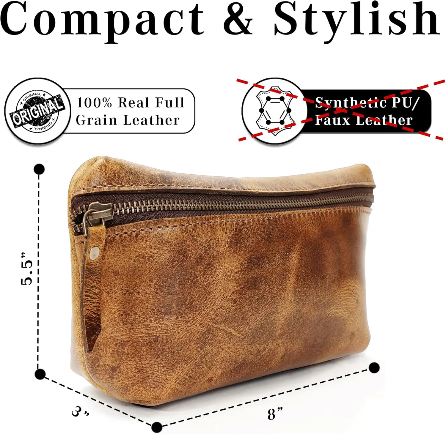 LUXEORIA Genuine Leather Toiletry Bags for Men and Women, Handmade Premium Leather Dopp Kit and Shaving Bag, Cosmetic Bag for Womens and Mens, Travel Essentials & Organizers