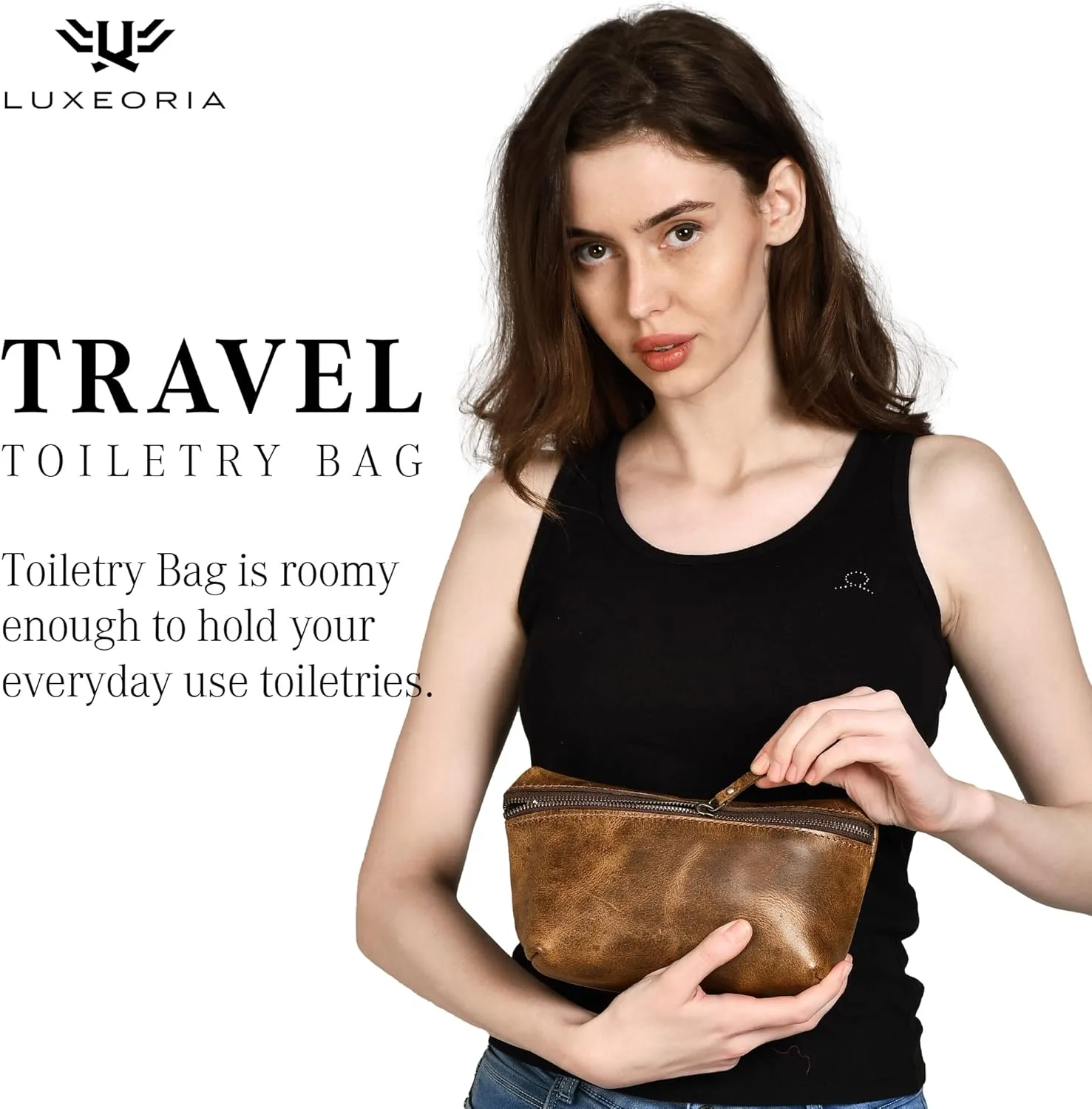 LUXEORIA Genuine Leather Toiletry Bags for Men and Women, Handmade Premium Leather Dopp Kit and Shaving Bag, Cosmetic Bag for Womens and Mens, Travel Essentials & Organizers
