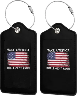 Make America Intelligent Again 2 Leather Luggage Tags for Bags for Men Women8