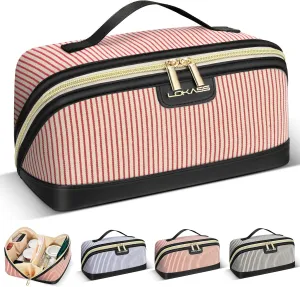 Makeup Bag Large Capacity Travel Make Up Bag, Makeup Organizer Cosmetic Bags for Women Travel Toiletry Bag for Women Skincare Bag with Handle and Divider