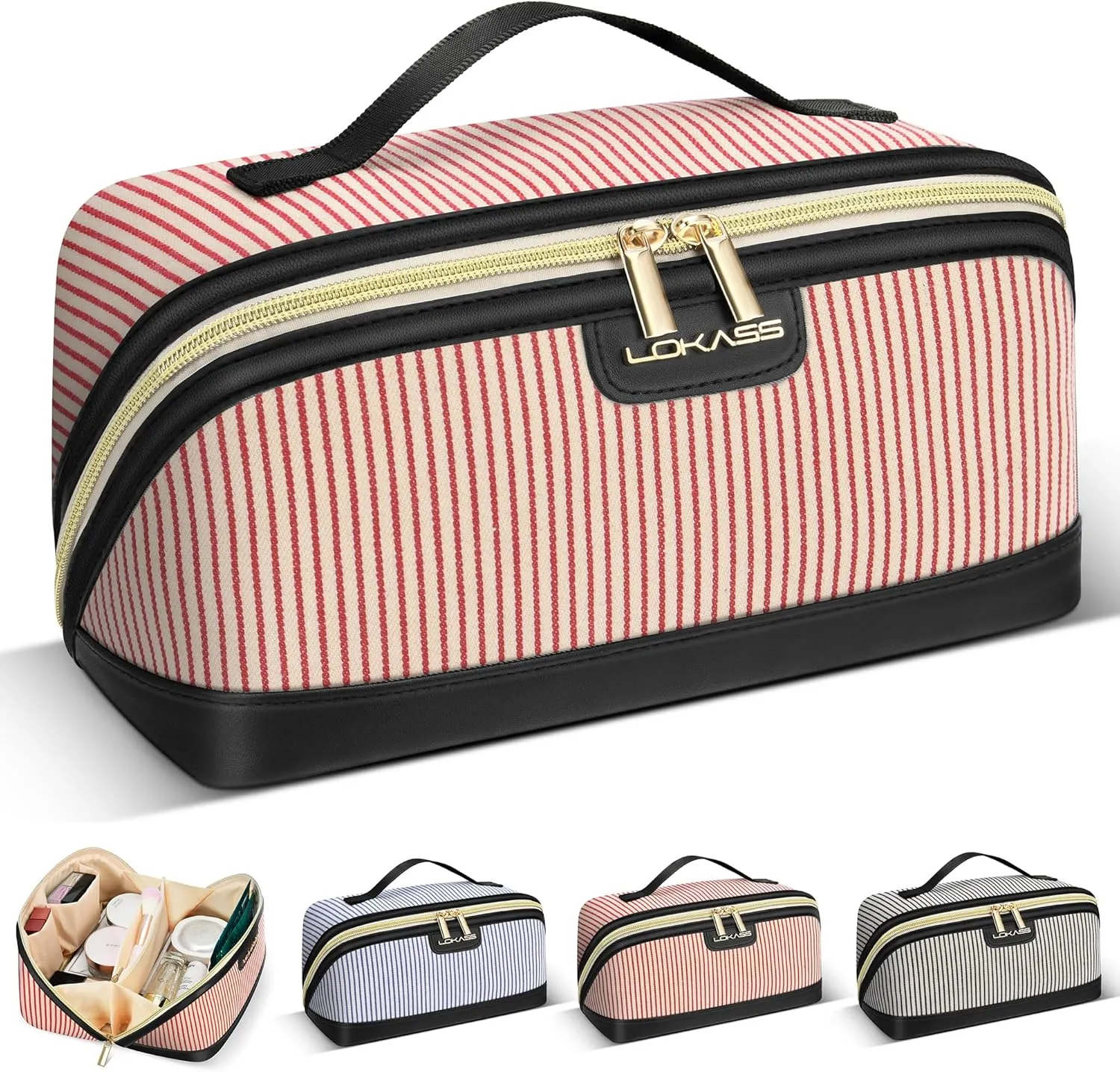 Makeup Bag Large Capacity Travel Make Up Bag, Makeup Organizer Cosmetic Bags for Women Travel Toiletry Bag for Women Skincare Bag with Handle and Divider