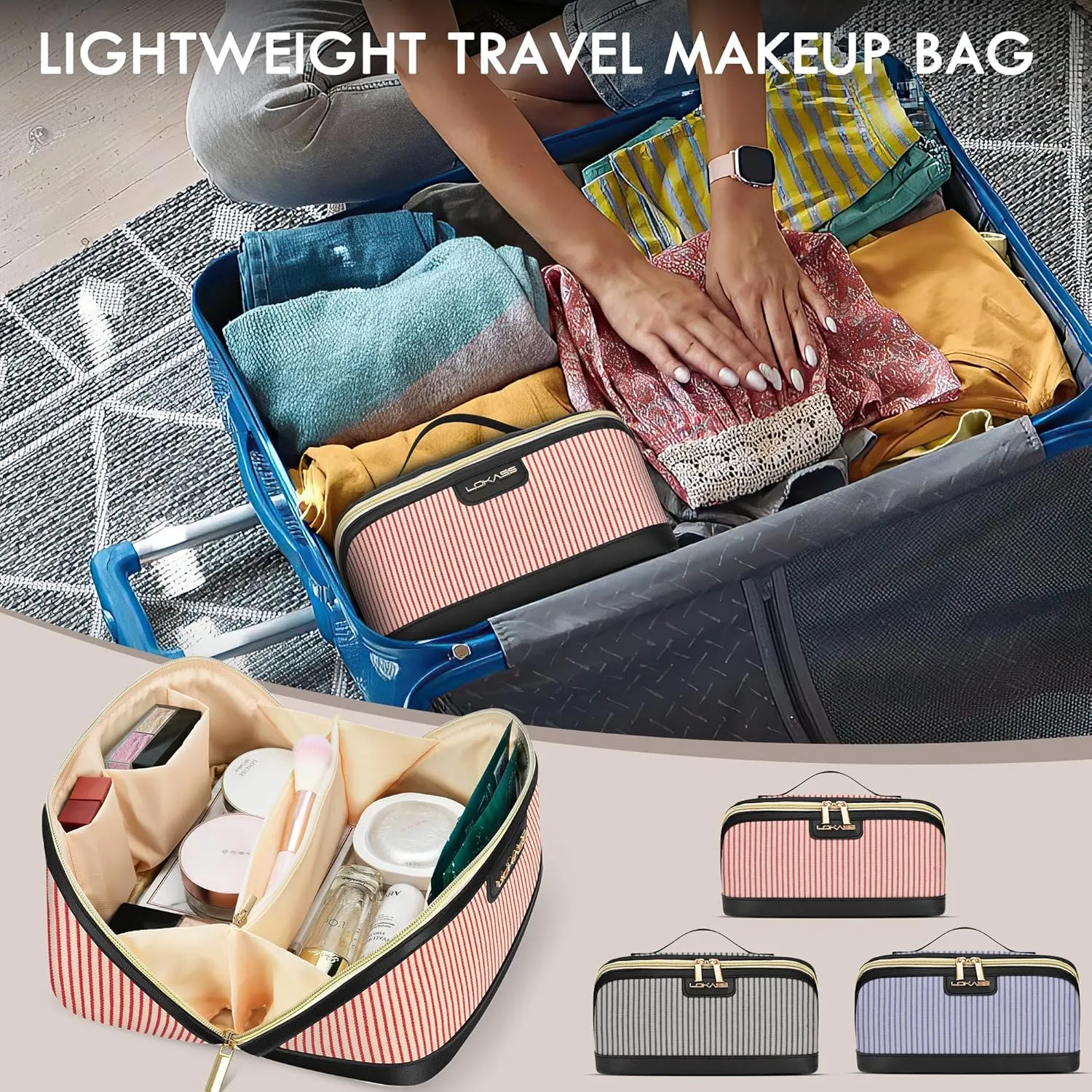 Makeup Bag Large Capacity Travel Make Up Bag, Makeup Organizer Cosmetic Bags for Women Travel Toiletry Bag for Women Skincare Bag with Handle and Divider