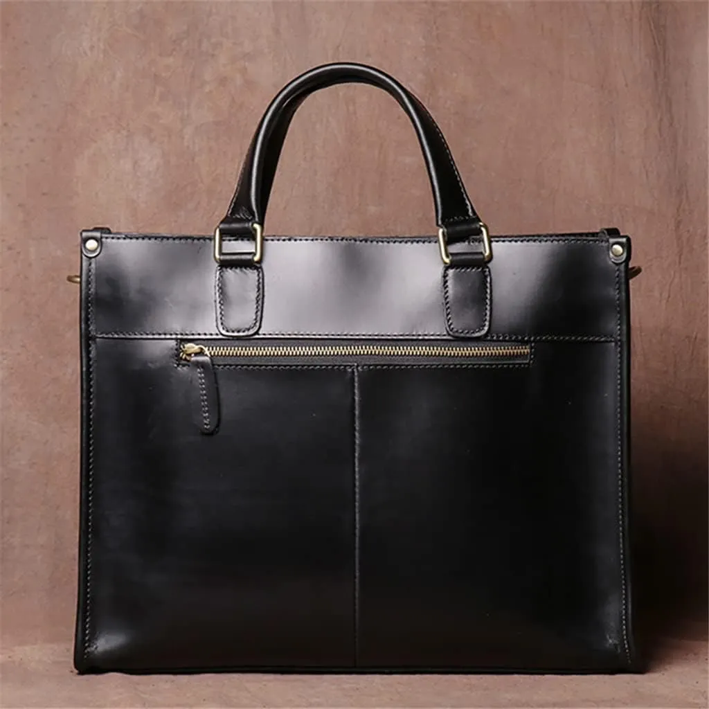 Man Handbag Briefcase Men Shoulder Genuine Leather Bags Brown 14 Inch Laptop Bag