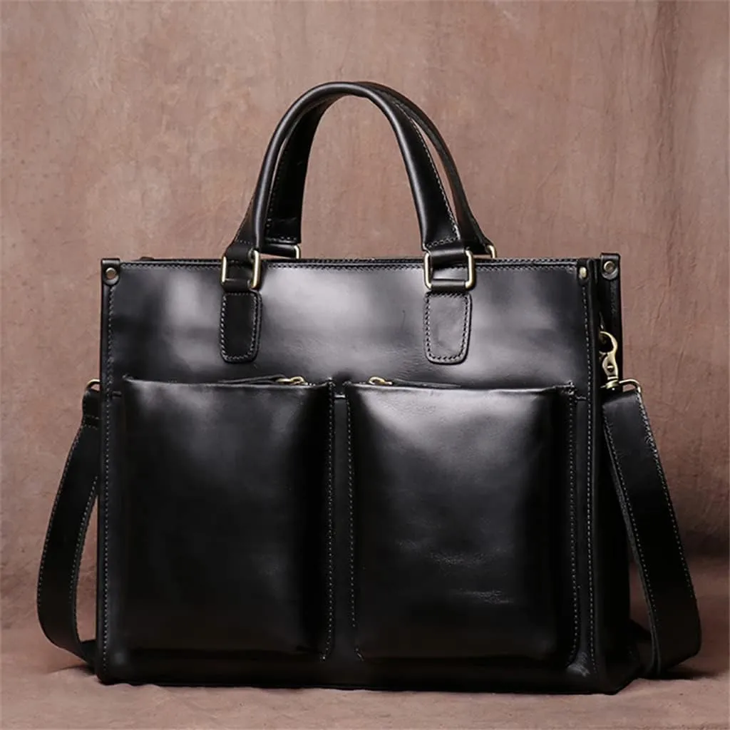 Man Handbag Briefcase Men Shoulder Genuine Leather Bags Brown 14 Inch Laptop Bag