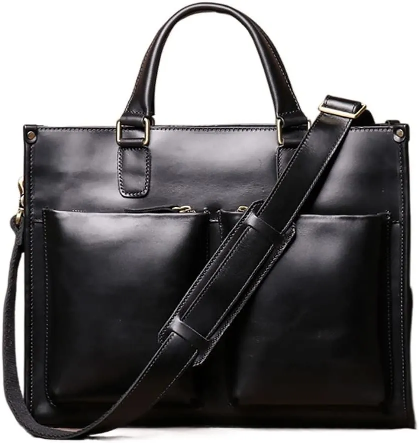 Man Handbag Briefcase Men Shoulder Genuine Leather Bags Brown 14 Inch Laptop Bag