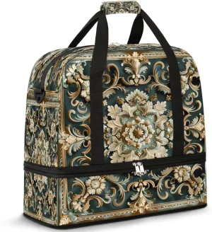 Mandala Square Is Symmetrical Travel Duffle Bags With Shoes Compartment for Women Men Weekender Overnight Bag Foldable Sports Tote Gym Carry On Luggage Handlebag for Travel Yoga Hospital Workout