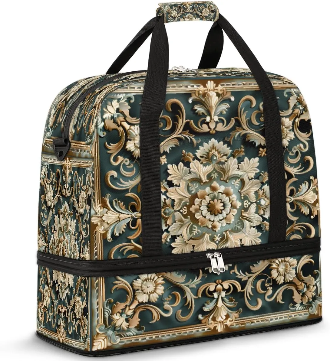 Mandala Square Is Symmetrical Travel Duffle Bags With Shoes Compartment for Women Men Weekender Overnight Bag Foldable Sports Tote Gym Carry On Luggage Handlebag for Travel Yoga Hospital Workout