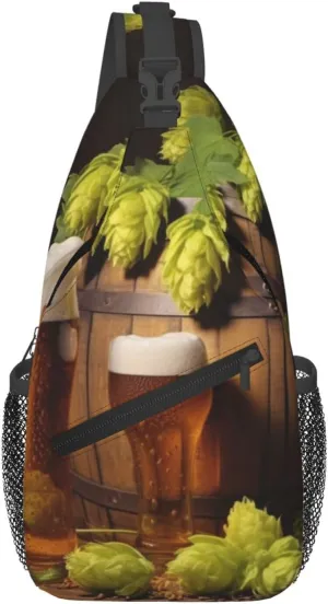 Man's Cross Chest Bag Diagonally Sling Backpack Shoulder Bag Beer and Hop Cones Sling Bag for Women Hiking Daypack