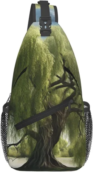 Man's Cross Chest Bag Diagonally Sling Backpack Shoulder Bag Willow Tree Sling Bag for Women Hiking Daypack
